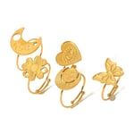 Gold color / One size / 1 Piece Simple Style Clover Shape Stainless Steel  Gold Color Women's Adjustable Rings Picture4